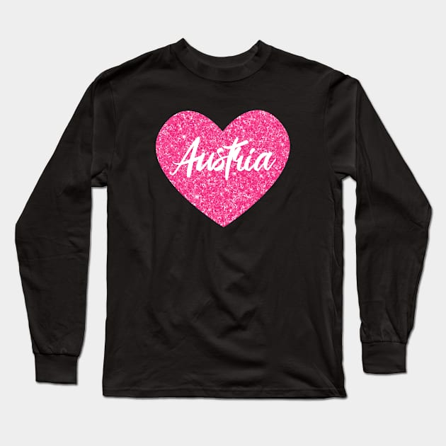 I Love Austria Pink Heart Gift for Women and Girls Long Sleeve T-Shirt by JKFDesigns